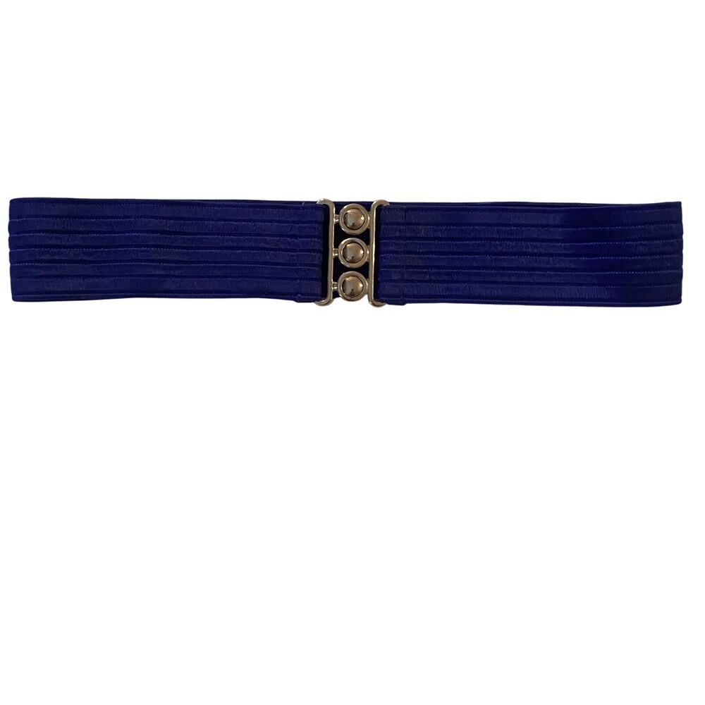 Vintage Royal Blue Wide Elastic Waist Belt Large clasp Closure 80s 90s